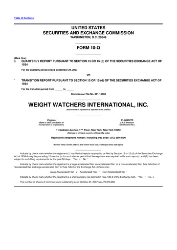 Thumbnail Weight Watchers 10-Q Quarterly Report FY 