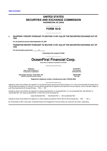 Thumbnail OceanFirst Financial 10-Q Quarterly Report FY 