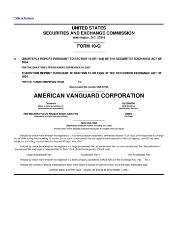 Miniature American Vanguard 10-Q Rapport trimestriel  