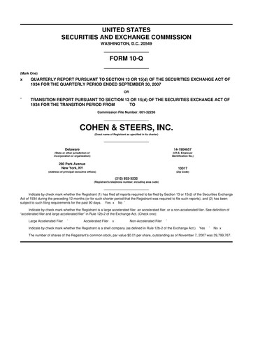Thumbnail Cohen & Steers 10-Q Quarterly Report FY 
