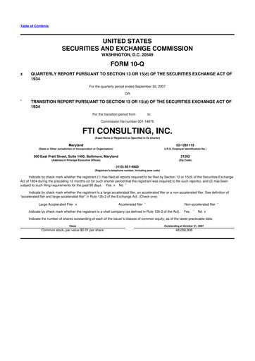 Thumbnail FTI Consulting 10-Q Quarterly Report FY 