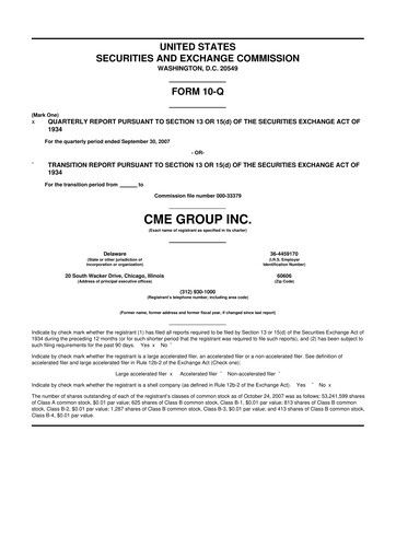 Miniature CME Group 10-Q Rapport trimestriel  