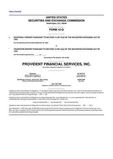 Thumbnail Provident Financial Services 10-Q Quarterly Report FY 