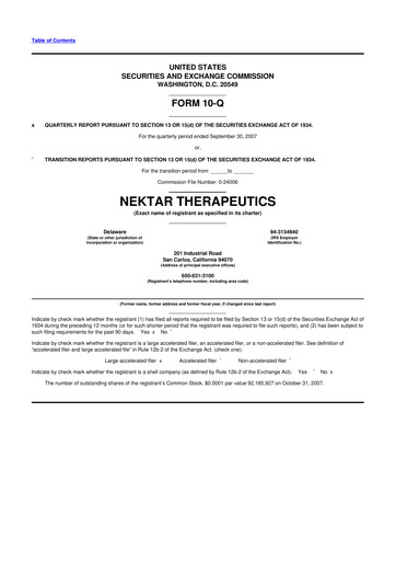Thumbnail Nektar Therapeutics
 10-Q Quarterly Report FY 