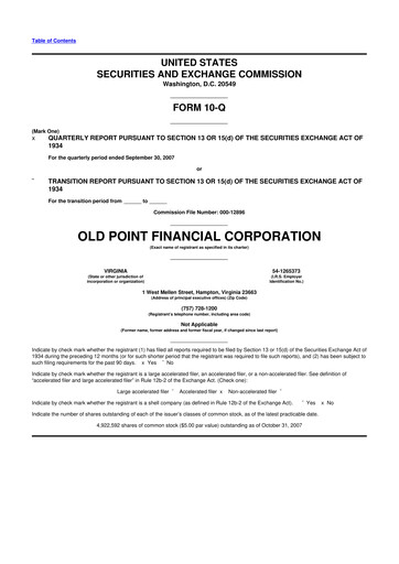 Thumbnail Old Point Financial 10-Q Quarterly Report FY 
