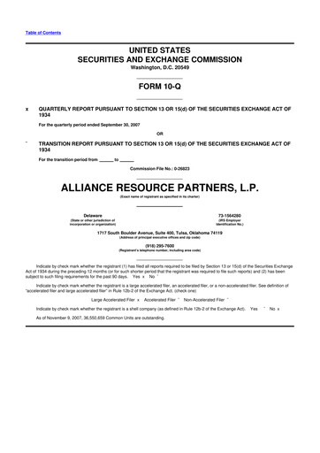 Vorschaubild Alliance Resource Partners 10-Q Quartalsbericht  
