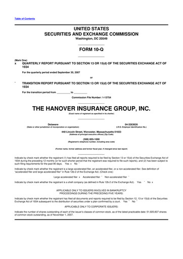 Thumbnail Hanover Insurance Group 10-Q Quarterly Report FY 