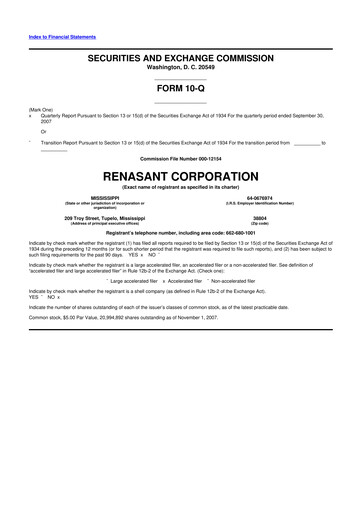 Miniature Renasant Corp 10-Q Rapport trimestriel  