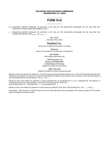 Miniature ResMed 10-Q Rapport trimestriel  