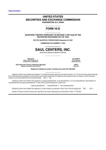 Miniature Saul Centers 10-Q Rapport trimestriel  