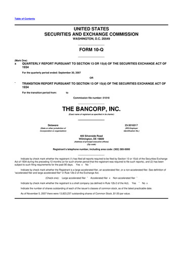 Thumbnail The Bancorp, Inc. 10-Q Quarterly Report FY 