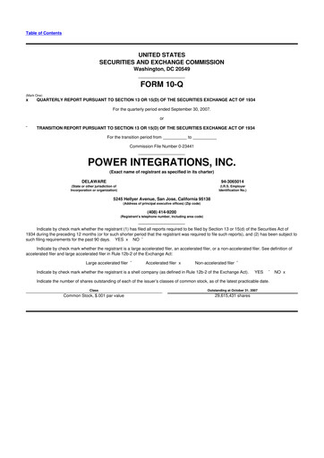 Miniature Power Integrations
 10-Q Rapport trimestriel  