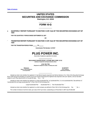 Thumbnail Plug Power 10-Q Quarterly Report FY 