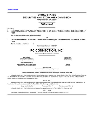 Miniature PC Connection
 10-Q Rapport trimestriel  