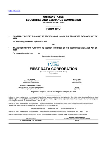 Thumbnail First Data Corporation 10-Q Quarterly Report FY 