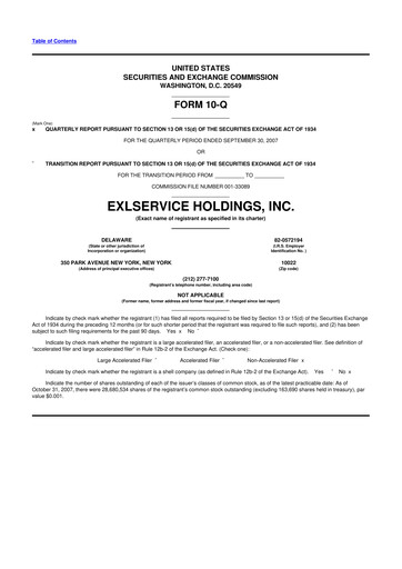 Miniature EXL Service
 10-Q Rapport trimestriel  