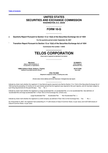 Thumbnail Telos 10-Q Quarterly Report FY 