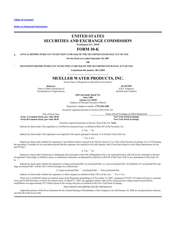 Thumbnail Mueller Water Products
 10-K Annual Report 