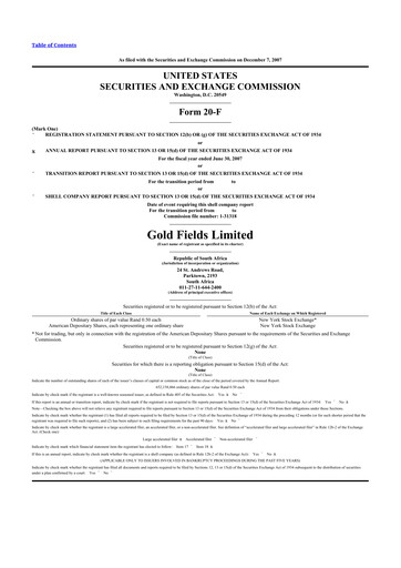 Thumbnail Gold Fields
 20-F Annual Report 