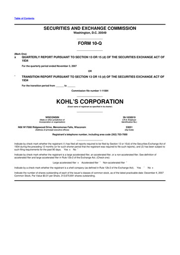 Thumbnail Kohl's
 10-Q Quarterly Report FY 