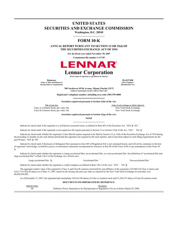Miniature Lennar 10-K Rapport annuel 