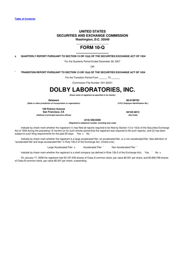 Thumbnail Dolby 10-Q Quarterly Report FY 