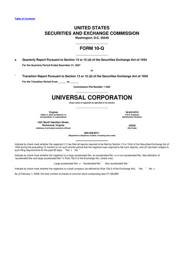 Thumbnail Universal Corporation
 10-Q Quarterly Report FY 