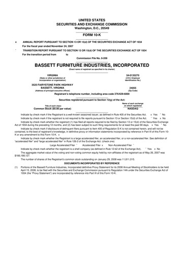 Thumbnail Bassett Furniture 10-K Annual Report 