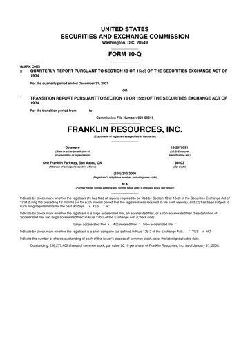 Miniature Franklin Resources 10-Q Rapport trimestriel  
