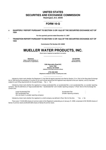 Thumbnail Mueller Water Products
 10-Q Quarterly Report FY 