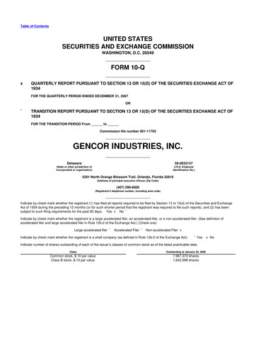 Miniature Gencor Industries
 10-Q Rapport trimestriel  