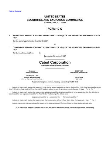 Thumbnail Cabot Corporation
 10-Q Quarterly Report FY 