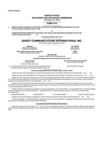 Thumbnail Qwest Communications International 10-K Annual Report 