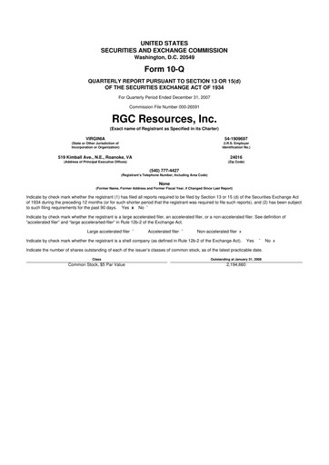 Miniature RGC Resources 10-Q Rapport trimestriel  