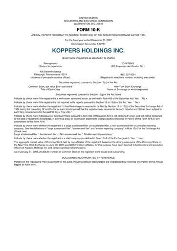 Thumbnail Koppers Holdings 10-K Annual Report 