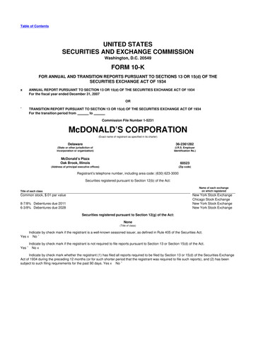 Miniature McDonald 10-K Rapport annuel 