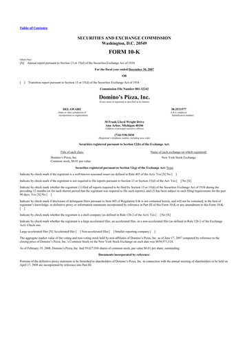 Thumbnail Domino's Pizza 10-K Annual Report 