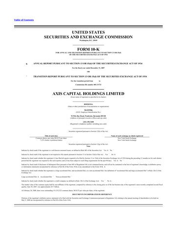Miniature AXIS Capital
 10-K Rapport annuel 