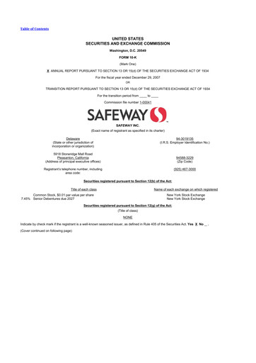 Miniature Safeway 10-K Rapport annuel 