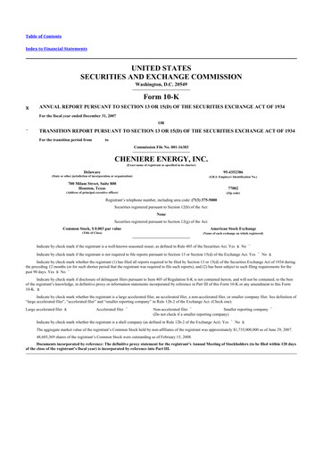 Thumbnail Cheniere Energy
 10-K Annual Report 