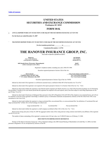 Thumbnail Hanover Insurance Group 10-K Annual Report 