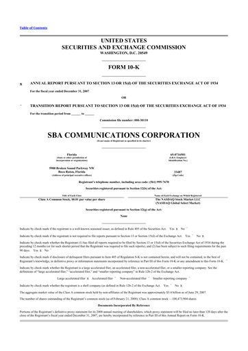Miniature SBA Communications 10-K Rapport annuel 