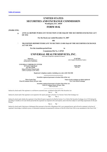 Thumbnail Universal Health Services
 10-K Annual Report 