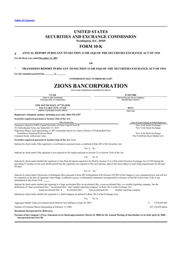 Thumbnail Zions Bancorporation
 10-K Annual Report 