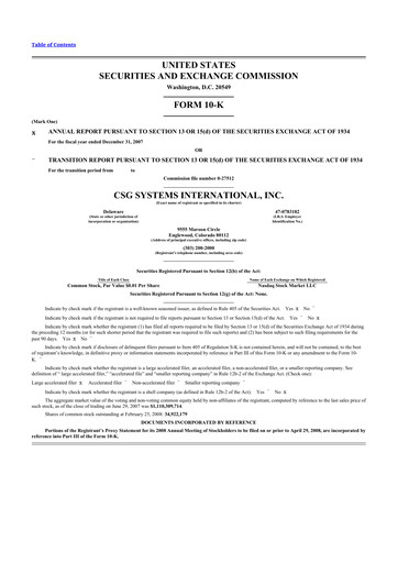 Miniature CSG International
 10-K Rapport annuel 