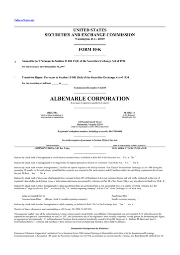 Thumbnail Albemarle 10-K Annual Report 