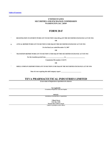Vorschaubild Teva Pharmaceutical Industries 20-F Jahresbericht 