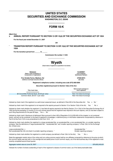 Thumbnail Wyeth 10-K Annual Report 