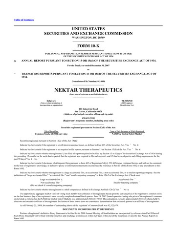 Thumbnail Nektar Therapeutics
 10-K Annual Report 