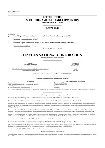 Thumbnail Lincoln National Corporation 10-K Annual Report 